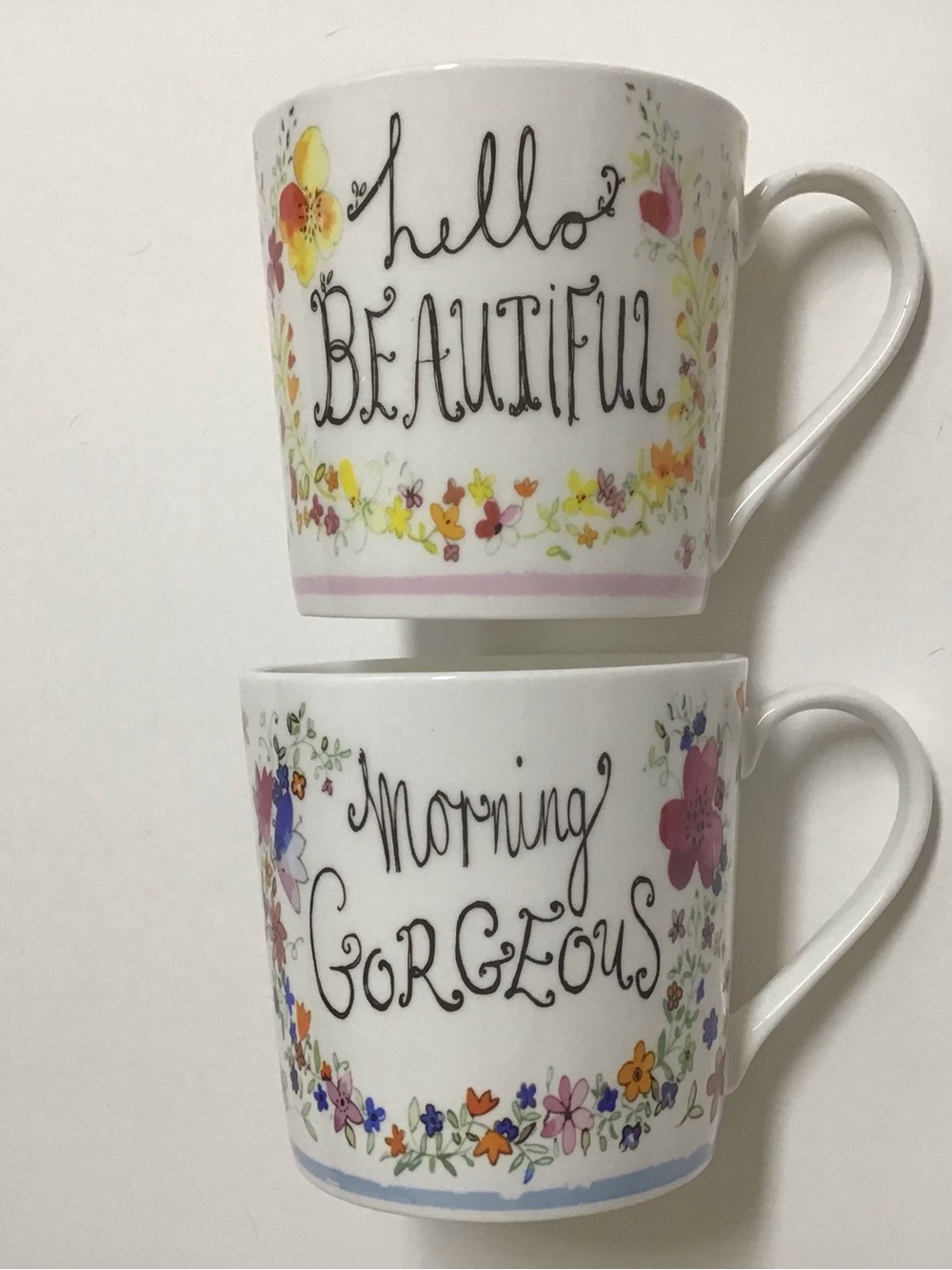 Rose of England SET OF 2 Mugs Floral Bone China NEW Hello Beautiful Gorgeous UK